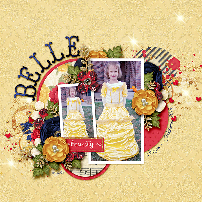 Amber Shaw & Studio Flergs show us a magical Belle scrapbooking layout for trick or treat using #believe in magic: inner beauty available at SweetShoppeDesigns.com.