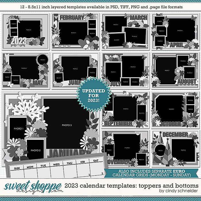 Cindy's Layered Templates - 2023 Calendar Templates: Toppers and Bottoms by Cindy Schneider Cindy's Layered Templates - 2023 Calendar Templates: Toppers and Bottoms by Cindy Schneider