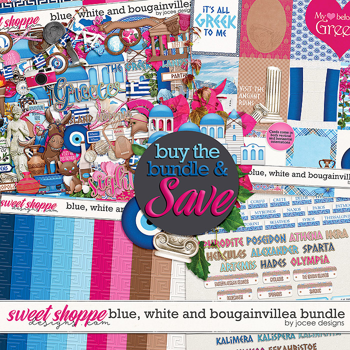 Blue, White and Bougainvillea Bundle by JoCee Designs