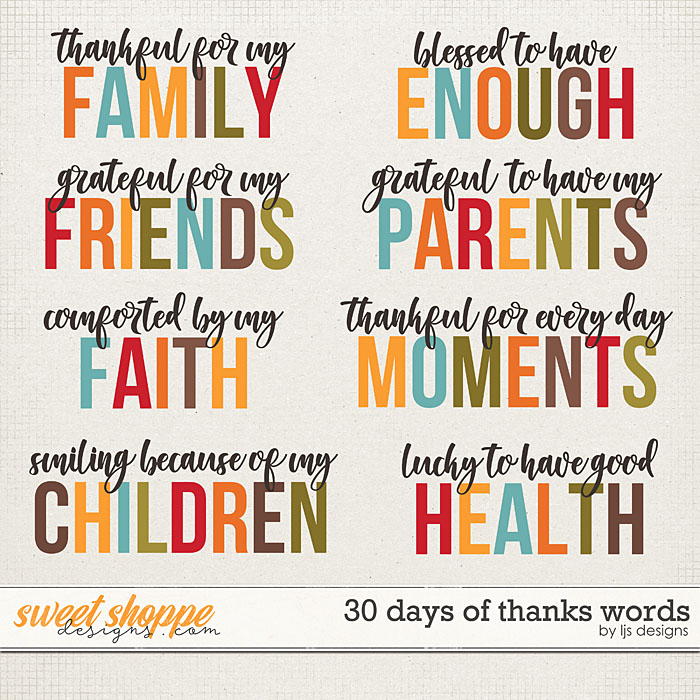 30 Days of Thanks Words by LJS Designs