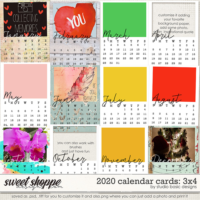 2020 Calendar 3x4 Cards by Studio Basic
