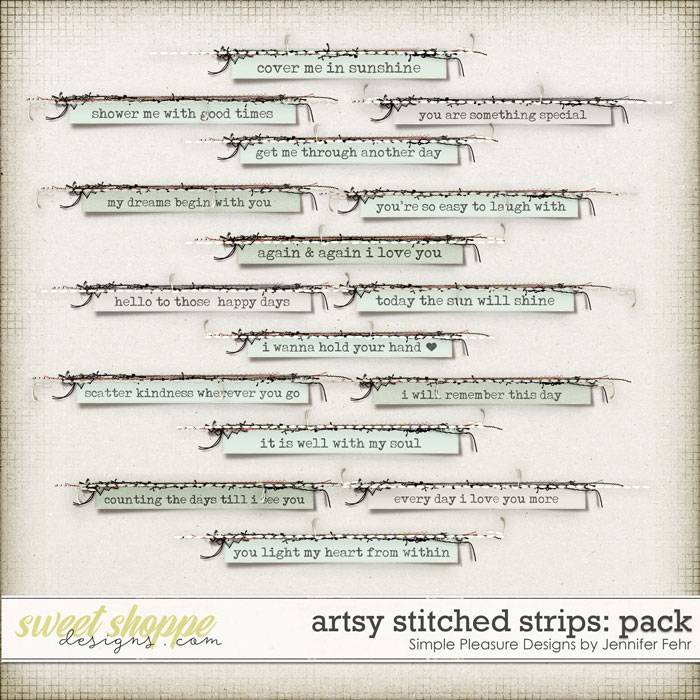 artsy stitched strips pack: simple pleasure designs by jennifer fehr