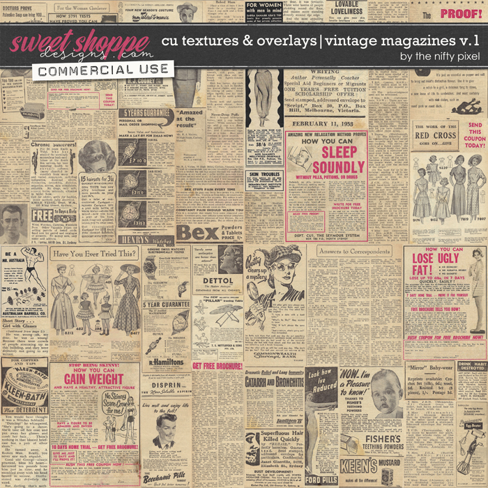 CU TEXTURES & OVERLAYS | VINTAGE MAGAZINES V.1 by The Nifty Pixel
