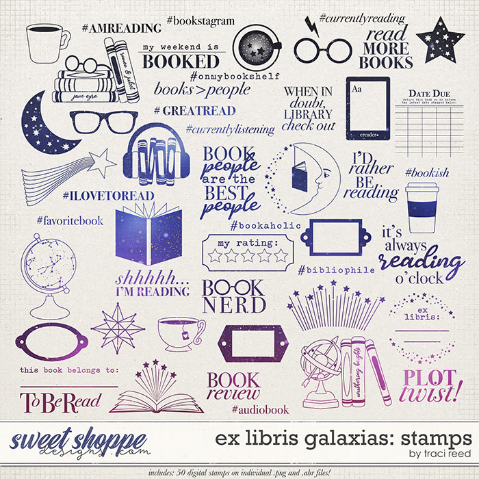 Ex Libris Galaxias Stamps by Traci Reed