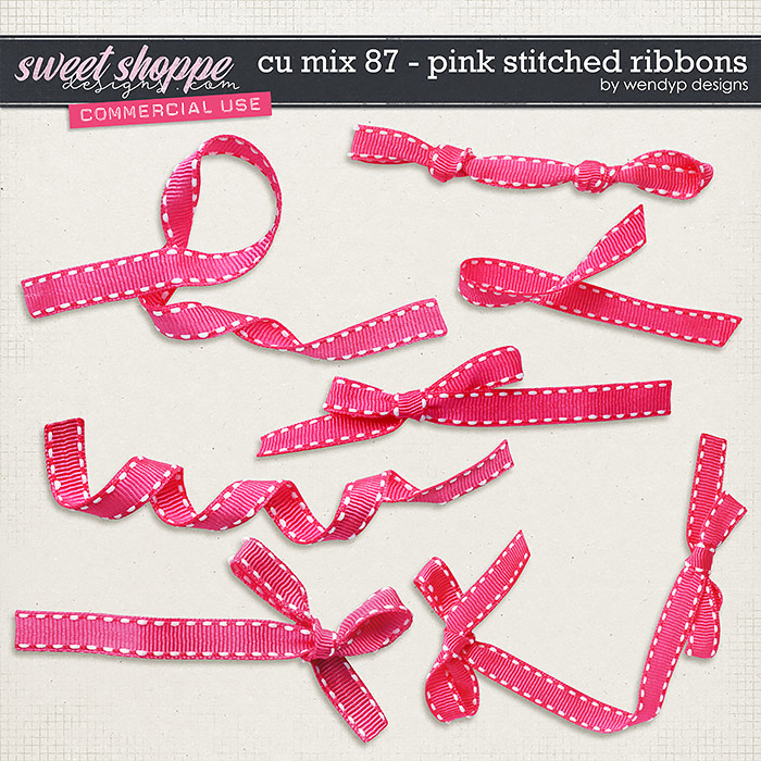 CU Mix 87 -Pink stitched ribbons by WendyP Designs