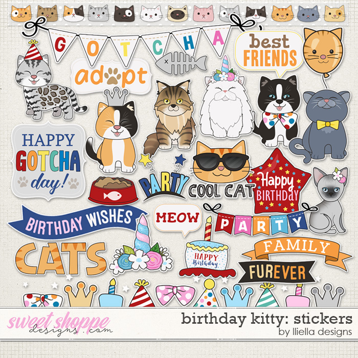 Birthday Kitty Stickers by lliella designs Birthday Kitty Stickers by lliella designs