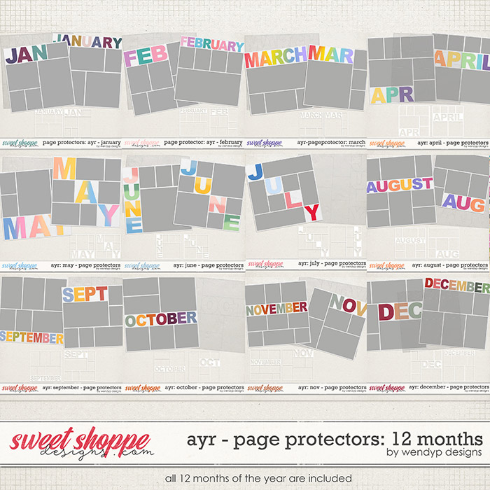 All year round: page protectors - ALL 12 months by WendyP Designs