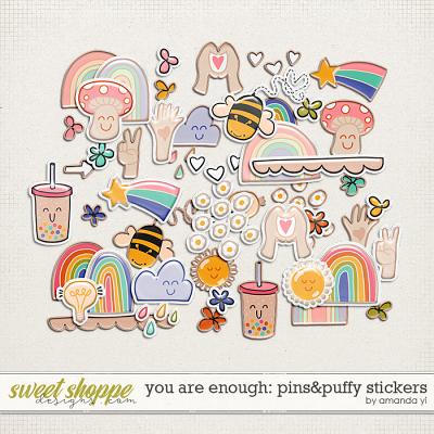 You are enough: pins&puffy stickers by Amanda Yi