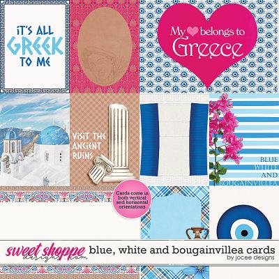 Blue, White and Bougainvillea Cards by JoCee Designs