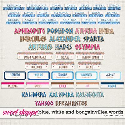 Blue, White and Bougainvillea Word Pack by JoCee Designs