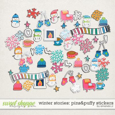 Winter Stories: pins&puffy stickers by Amanda Yi