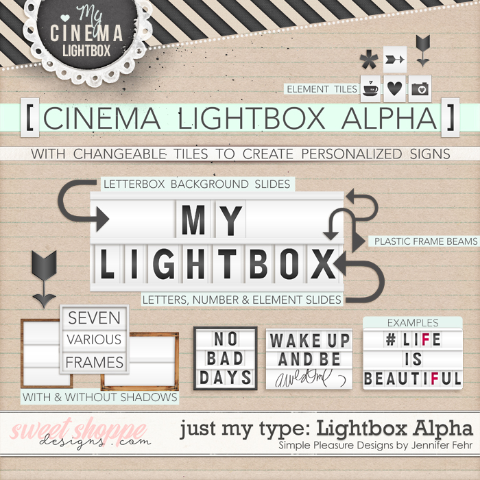 Just My Type Cinema Light box Alpha: Simple Pleasure Designs by Jennifer Fehr
