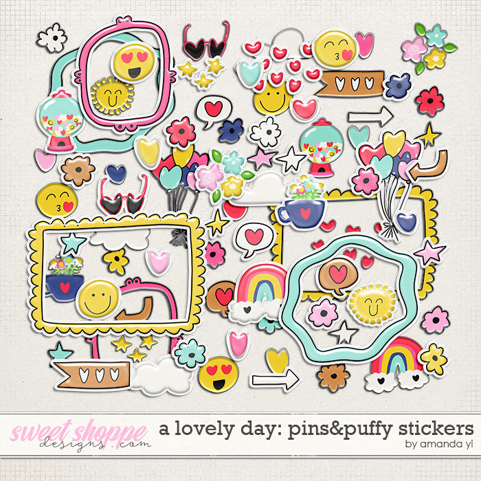 A lovely day: pins&puffy stickers by Amanda Yi