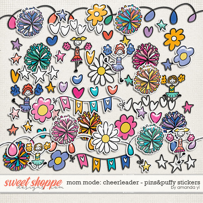 Mom mode: cheerleader: pins&puffy stickers by Amanda Yi