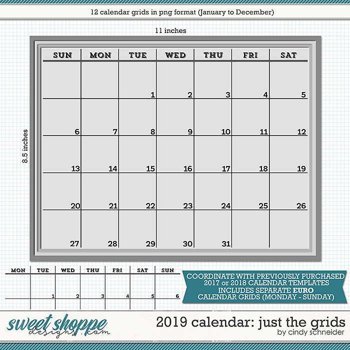 Cindy's Layered Templates - 2019 Calendar: Just the Grids by Cindy Schneider Cindy's Layered Templates - 2019 Calendar: Just the Grids by Cindy Schneider