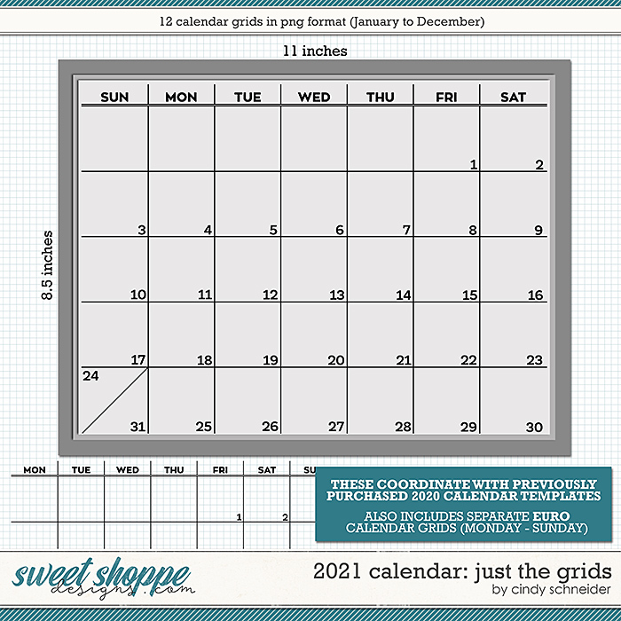 Cindy's Layered Templates - 2021 Calendar: Just the Grids by Cindy Schneider Cindy's Layered Templates - 2021 Calendar: Just the Grids by Cindy Schneider