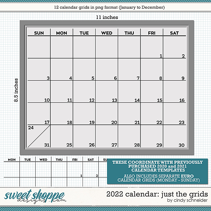 Cindy's Layered Templates - 2022 Calendar: Just the Grids by Cindy Schneider Cindy's Layered Templates - 2022 Calendar: Just the Grids by Cindy Schneider