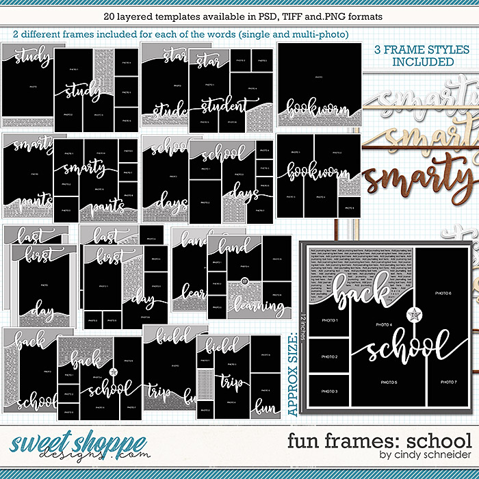 Cindy's Layered Templates - Fun Frames: School by Cindy Schneider Cindy's Layered Templates - Fun Frames: School by Cindy Schneider
