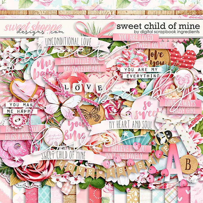 Digital Scrapbook Kit for Girls and Babies sweet Stuff 35 Elements 20  Papers 12x12 Alphabet PNG 