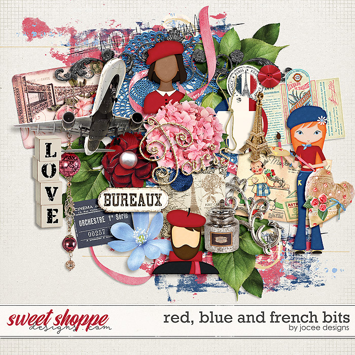 Red Blue and French Bits by JoCee Designs