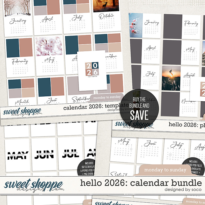 Hello 2026: Calendar Bundle (Monday-Sunday) | Designed by Soco