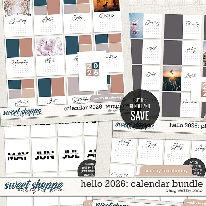 Hello 2026: Calendar Bundle (Sunday-Saturday) | Designed by Soco