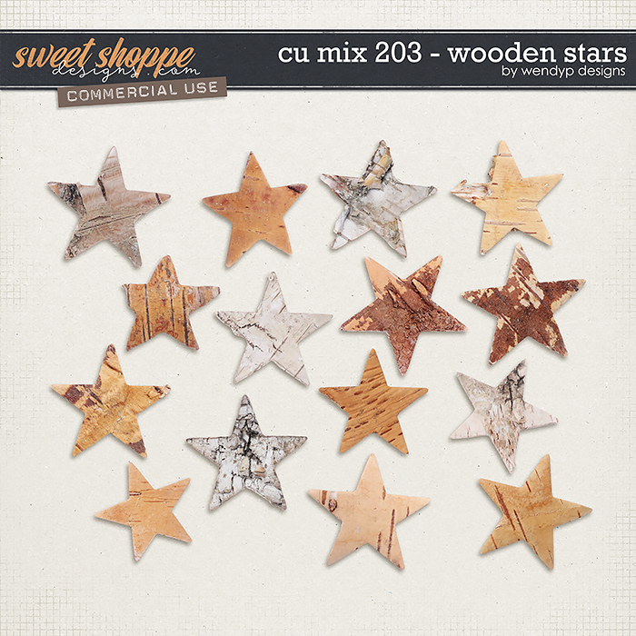 CU Mix 203 - wooden stars by WendyP Designs