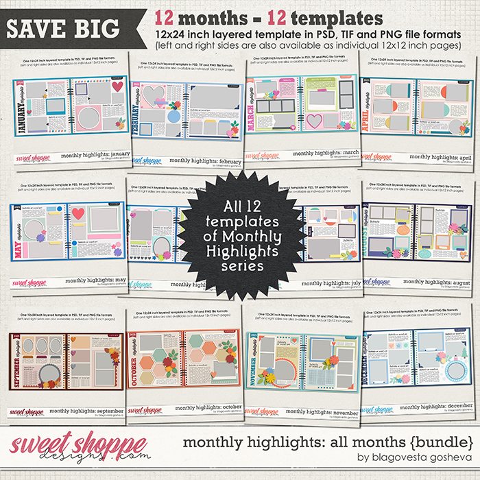 Monthly Highlights: All Months Bundle {layered templates} by Blagovesta Gosheva