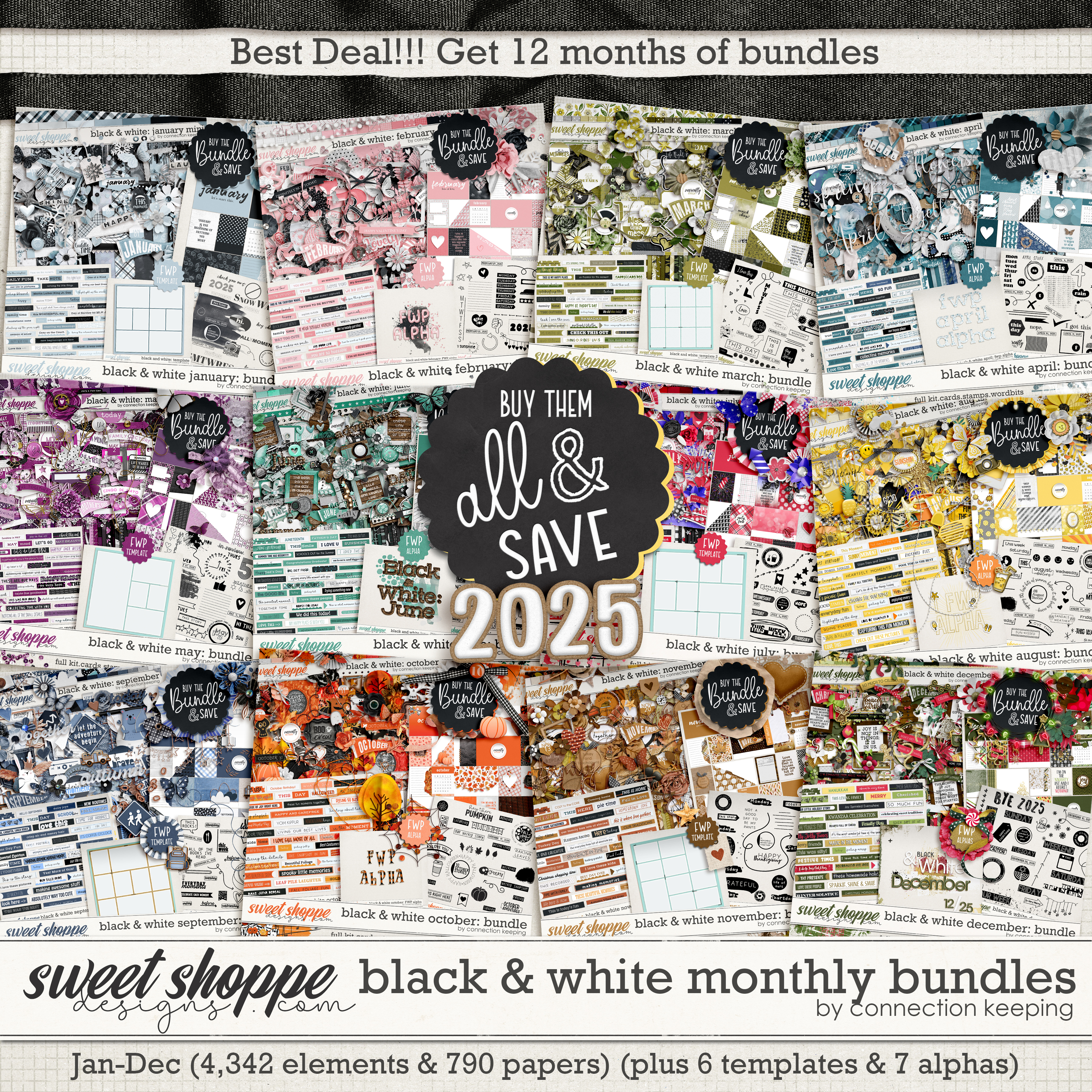 Black & White Monthly Bundles Collection (all released in 2025) by Connection Keeping