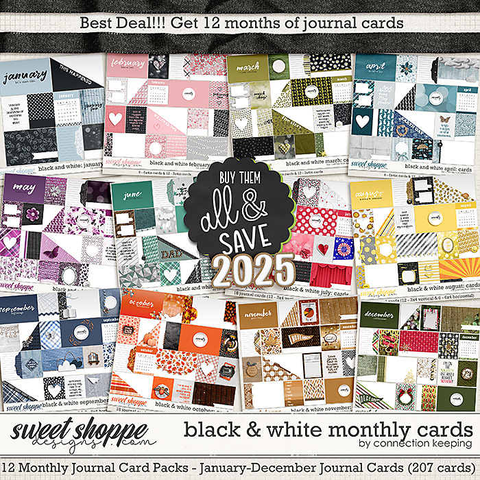 Black & White Monthly Journal Cards Collection (all released in 2025) by Connection Keeping