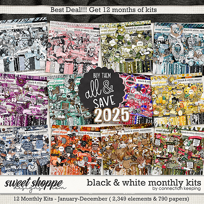 Black & White Monthly Kits Collection (all released in 2025) by Connection Keeping
