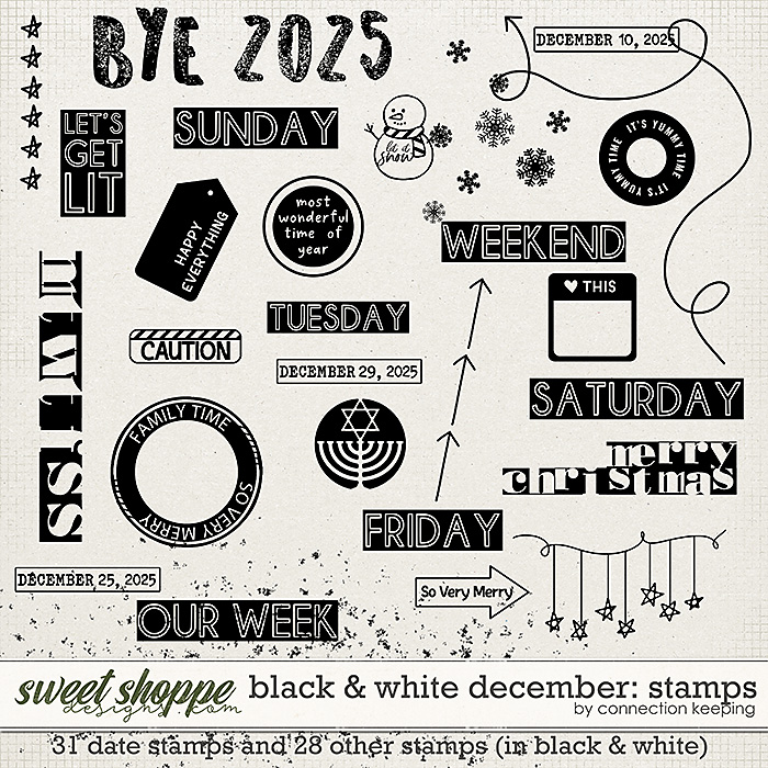Black & White: December Stamps by Connection Keeping