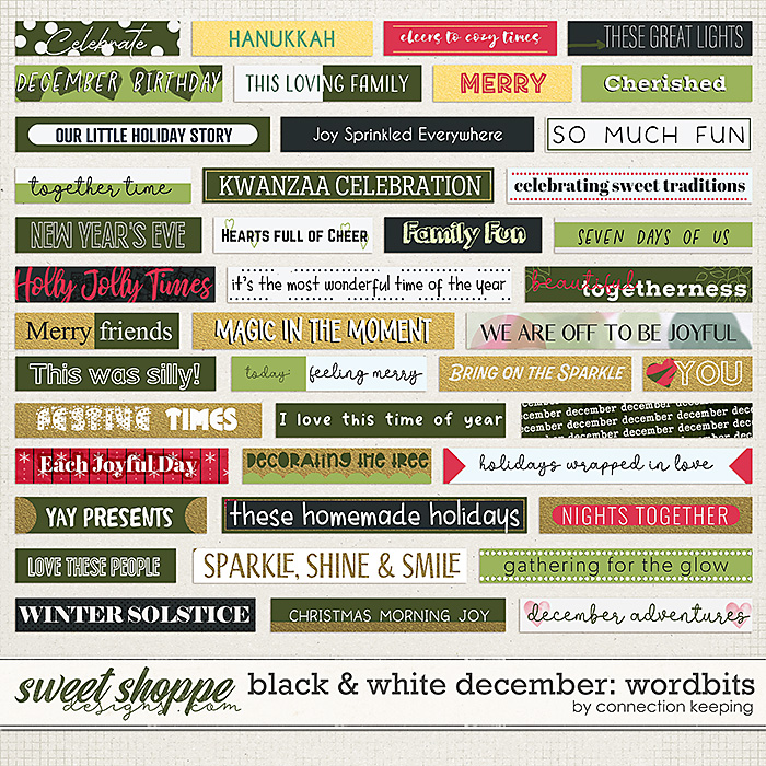 Black & White: December Wordbits by Connection Keeping