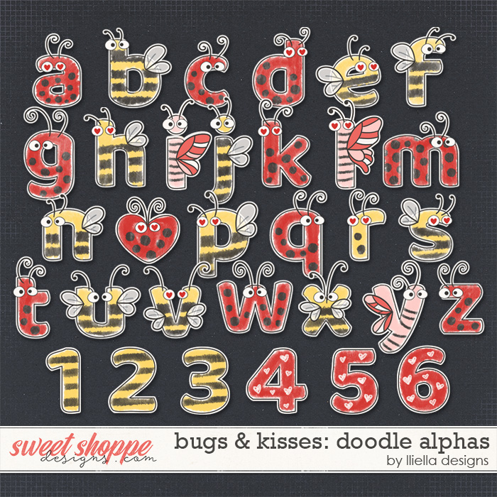 Bugs & Kisses Doodle Alphas by lliella designs