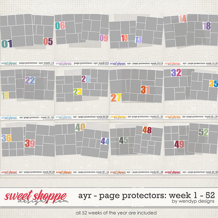 All year round: page protectors - ALL weeks 1 -52 by WendyP Designs