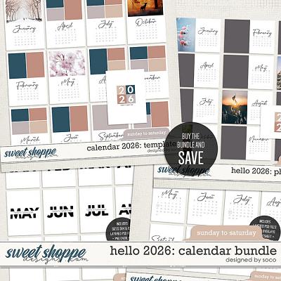 Hello 2026: Calendar Bundle (Sunday-Saturday) | Designed by Soco