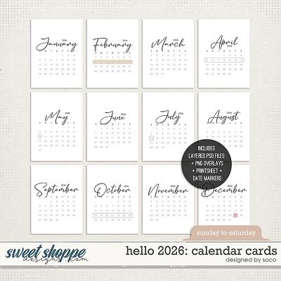 Hello 2026: Calendar Cards (Sunday - Saturday) | Designed by Soco